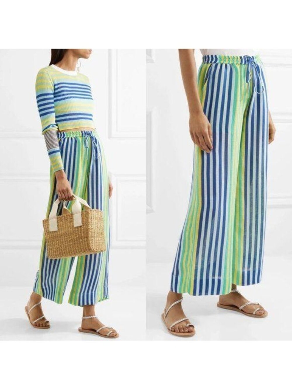 DVF Striped Linen Blend Pants Playa Pajama RESORT
